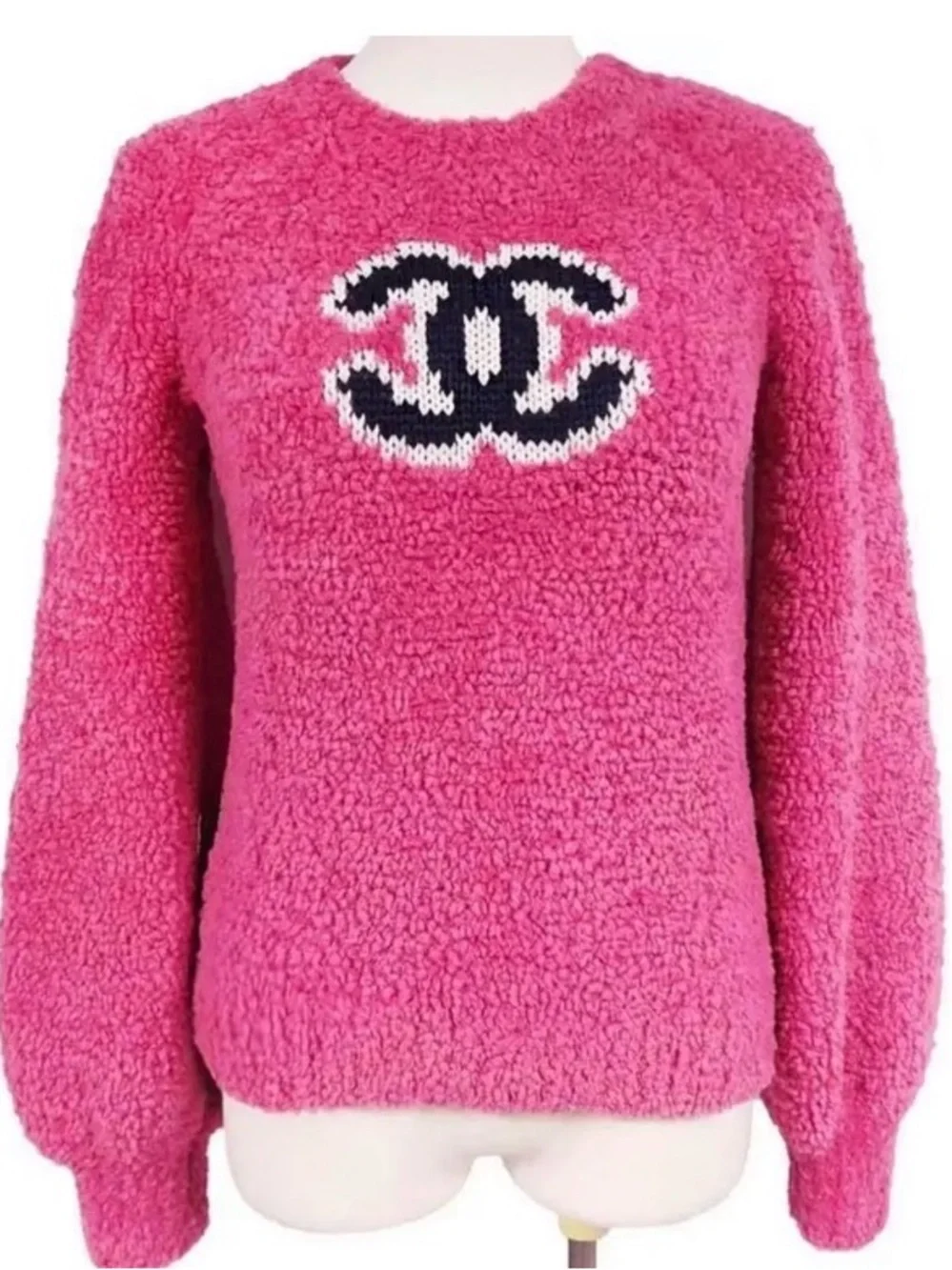 Women Wool Pink Logo Crewneck Sweater - Picture 2 of 8